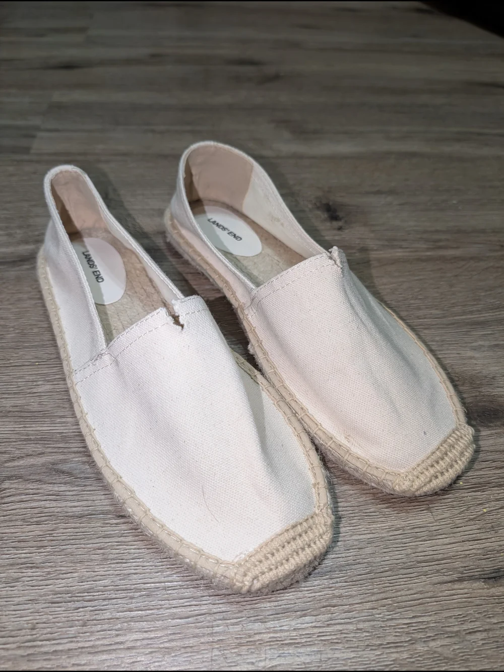 Lands' End Women's 9 Canvas Espadrilles Cream Tan Jute Rope Insole Split Top